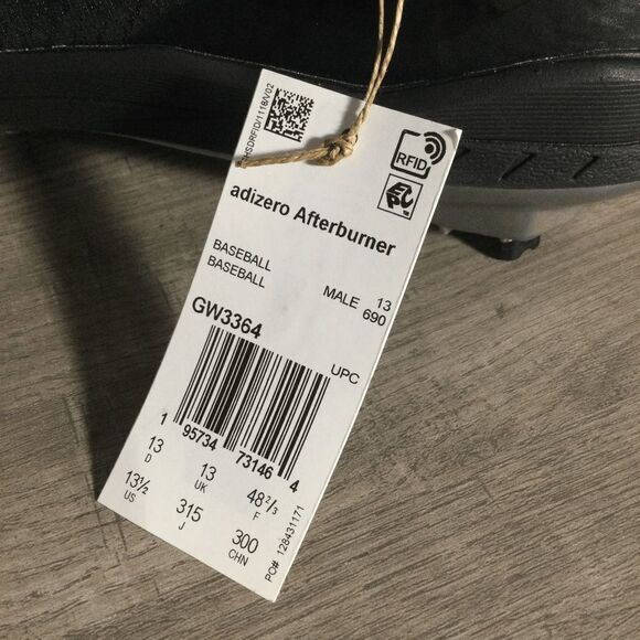 Adidas Adizero Afterburner 8 NWV Mid Metal Baseball Cleats Black Men's Size 13.5 - Picture 7 of 7